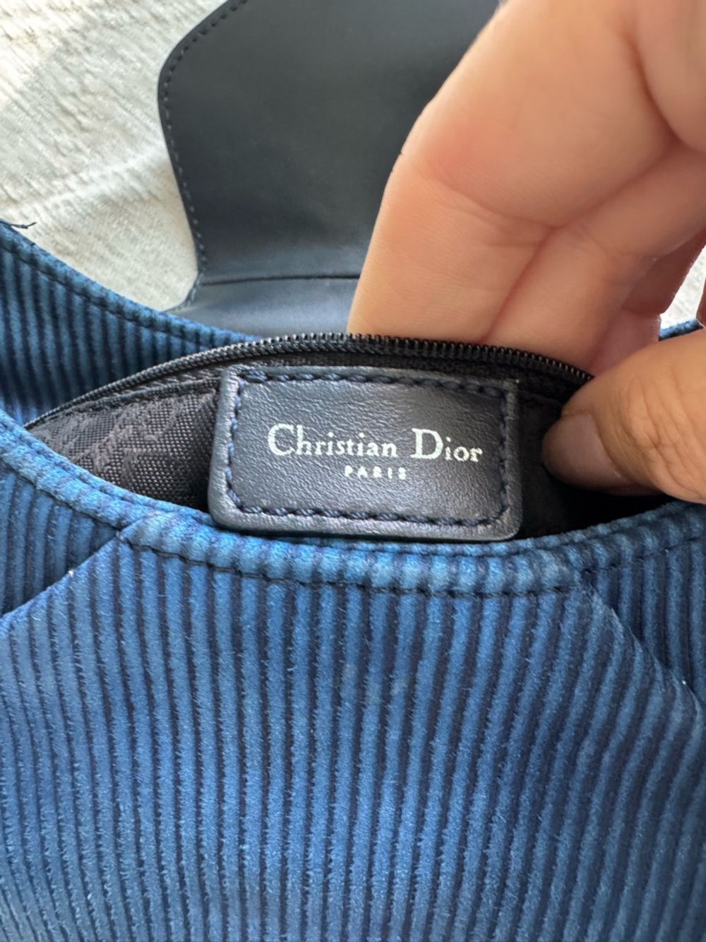 Dior Vintage Blue Corduroy Saddle Shoulder Bag 2005 Rare w/COA - Picture 8 of 16
